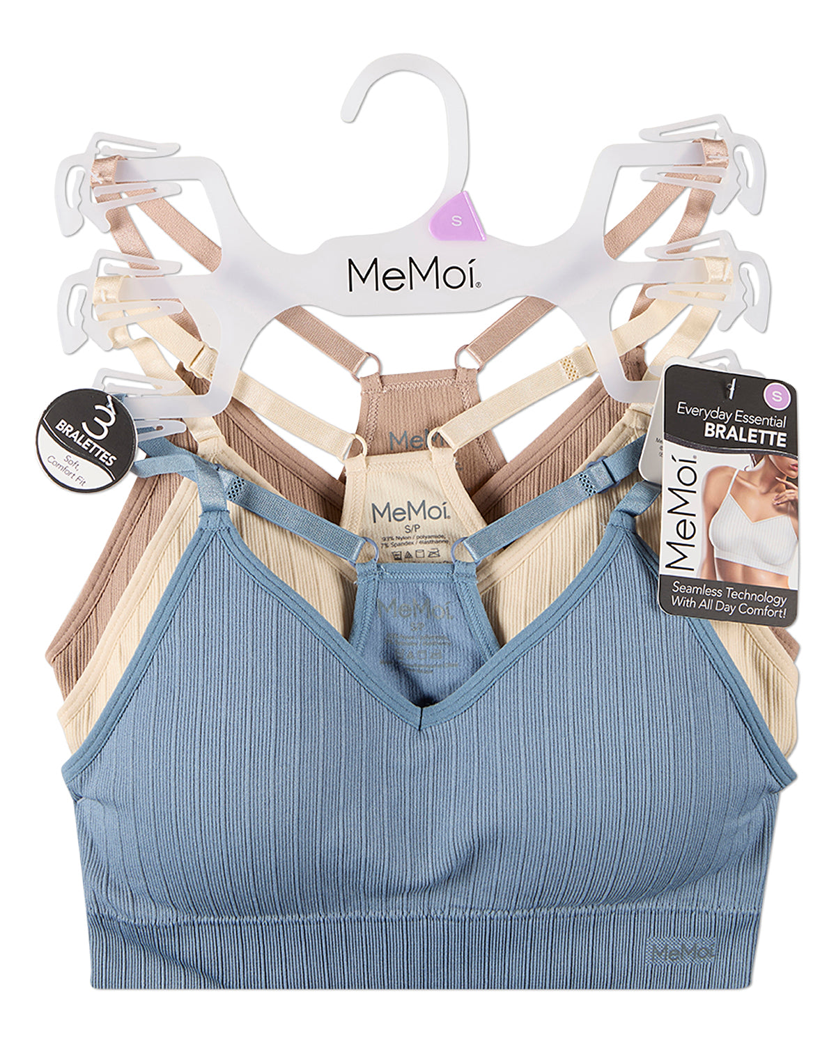 3 Pack Women's Seamless Racer-Back Ribbed Tag-Free Padded Bras