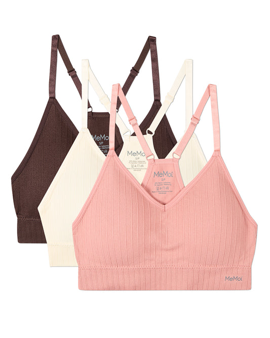 3 Pack Women's Seamless Racer-Back Ribbed Tag-Free Padded Bras