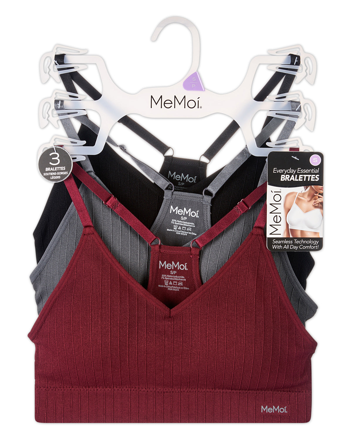 3-Pack Women's Seamless Racerback Ribbed Tag-Free Wireless Bras