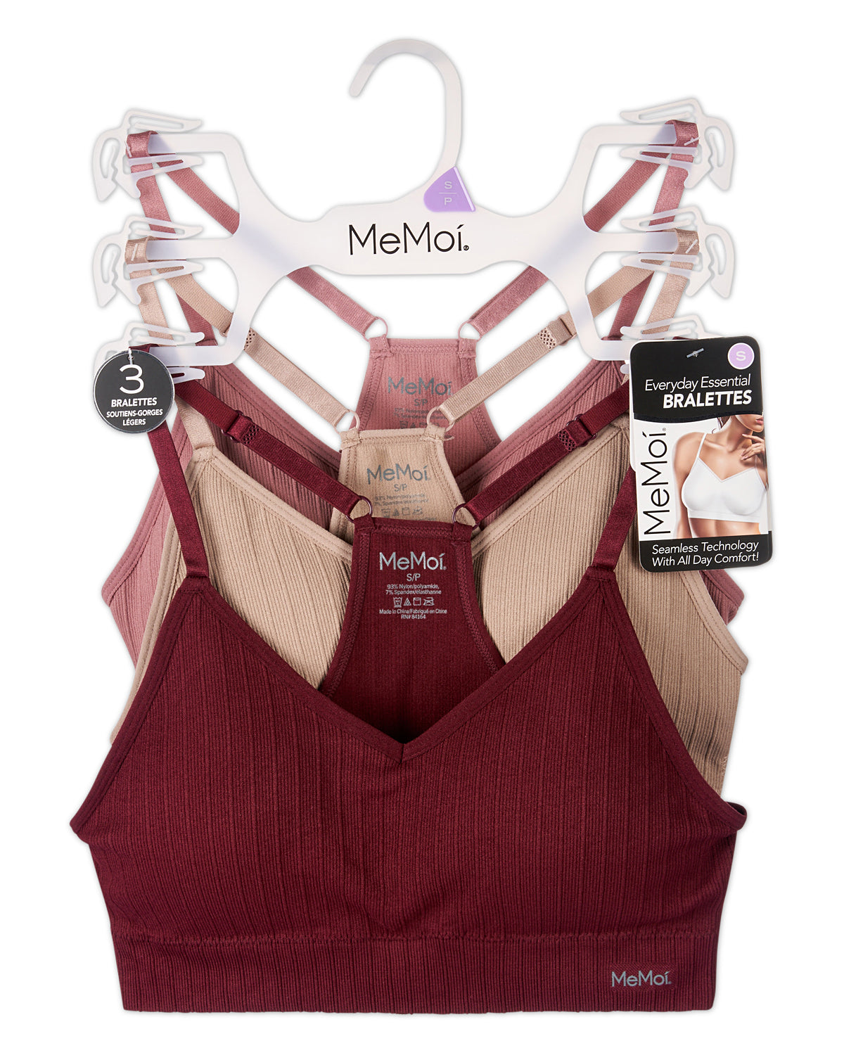3-Pack Women's Seamless Racerback Ribbed Tag-Free Wireless Bras