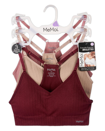 3-Pack Women's Seamless Racerback Ribbed Tag-Free Wireless Bras