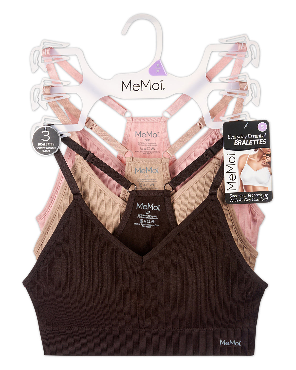 3-Pack Women's Seamless Racerback Ribbed Tag-Free Wireless Bras
