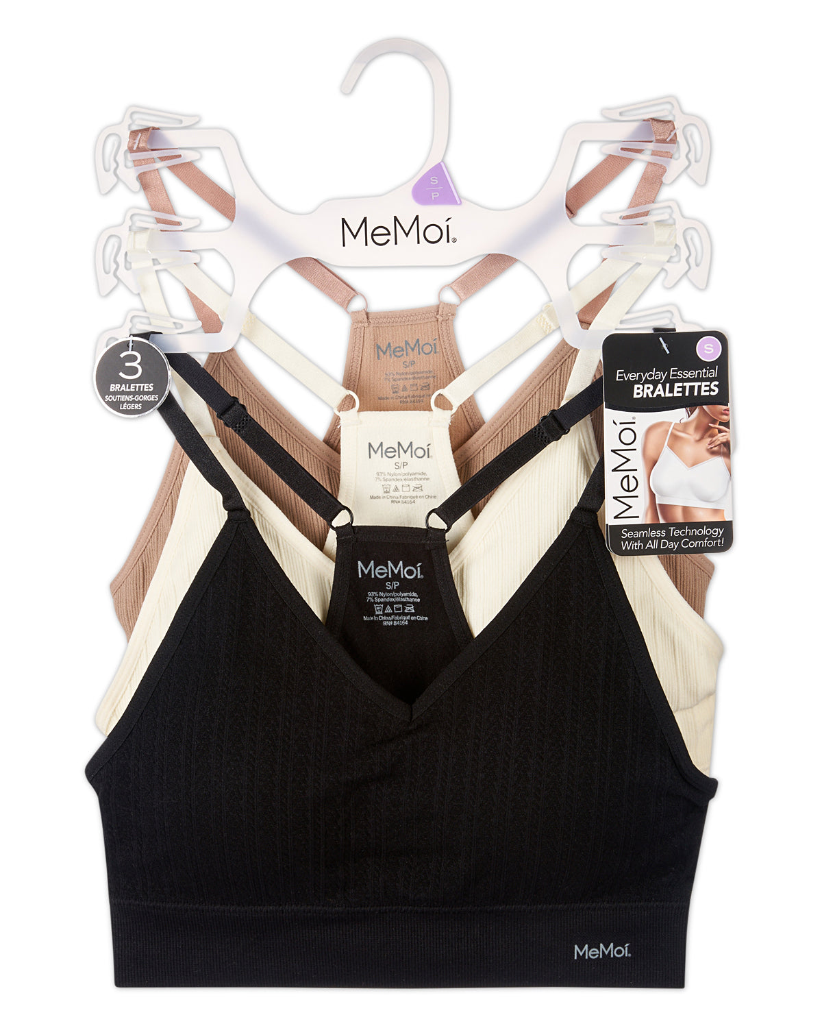 3-Pack Women's Seamless Racerback Ribbed Tag-Free Wireless Bras