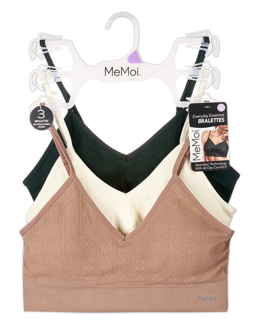 3-Pack Women's Seamless Low-Back Bow-Pointelle Bras w/ Removable Pads
