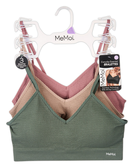 3 Pack Women's Seamless Low-Back Waffle-Knit Pull-On Tag-Free Bra