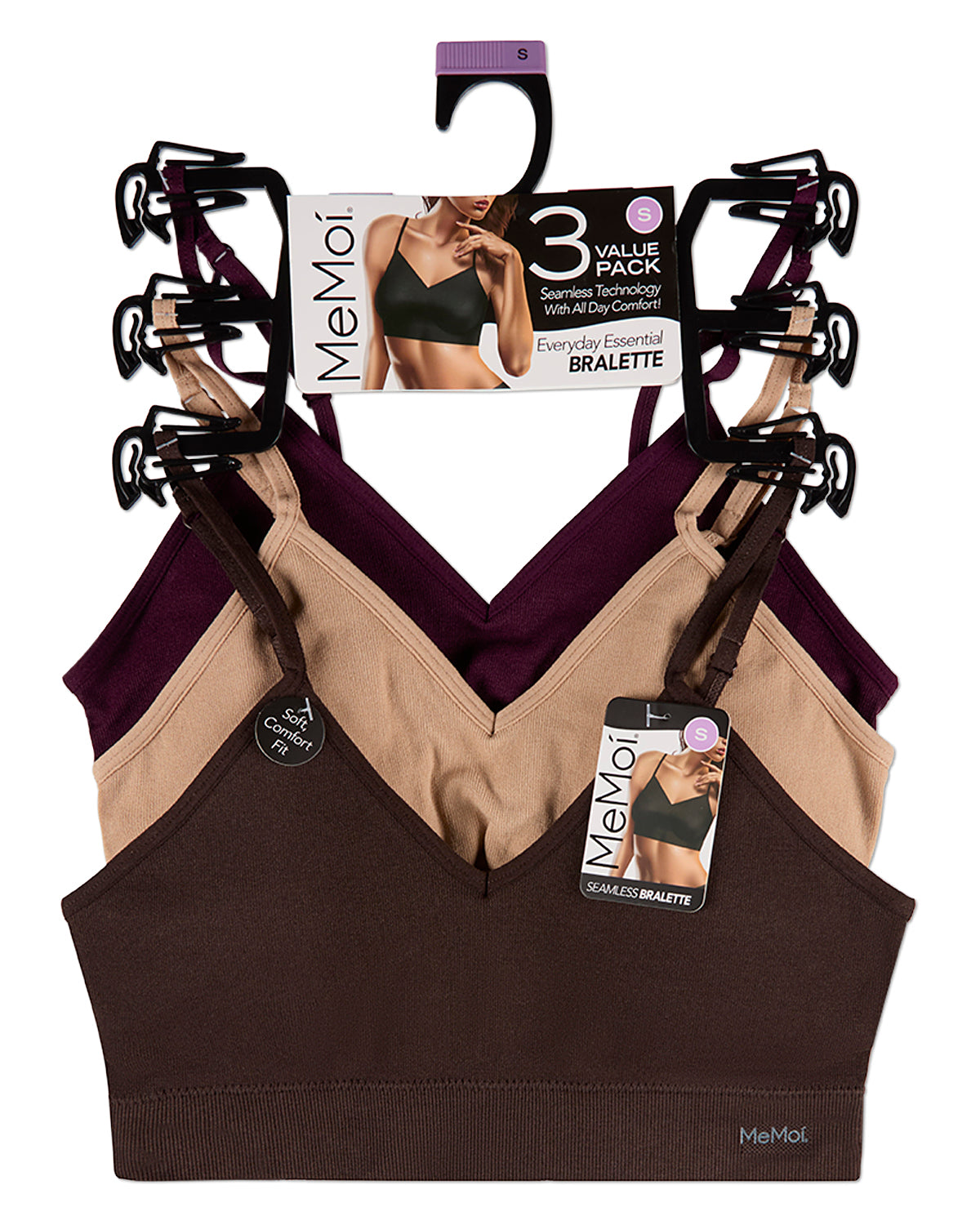 3 Pack Women's Seamless Low-Back V-Neck Tag-Free Padded Pullover Bras
