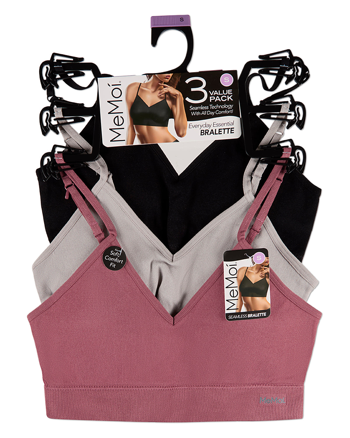 3 Pack Women's Seamless Low-Back V-Neck Tag-Free Padded Pullover Bras