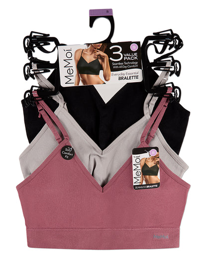 3 Pack Women's Seamless Low-Back V-Neck Tag-Free Padded Pullover Bras