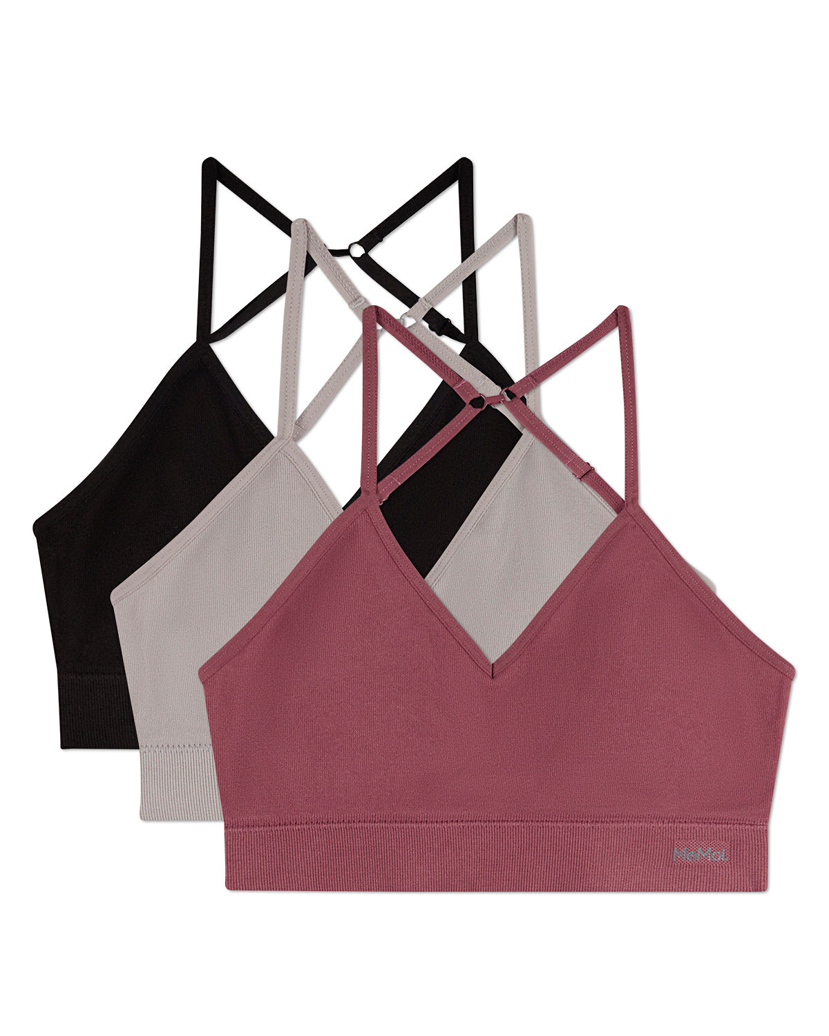 3 Pack Women's Seamless Low-Back V-Neck Tag-Free Padded Pullover Bras