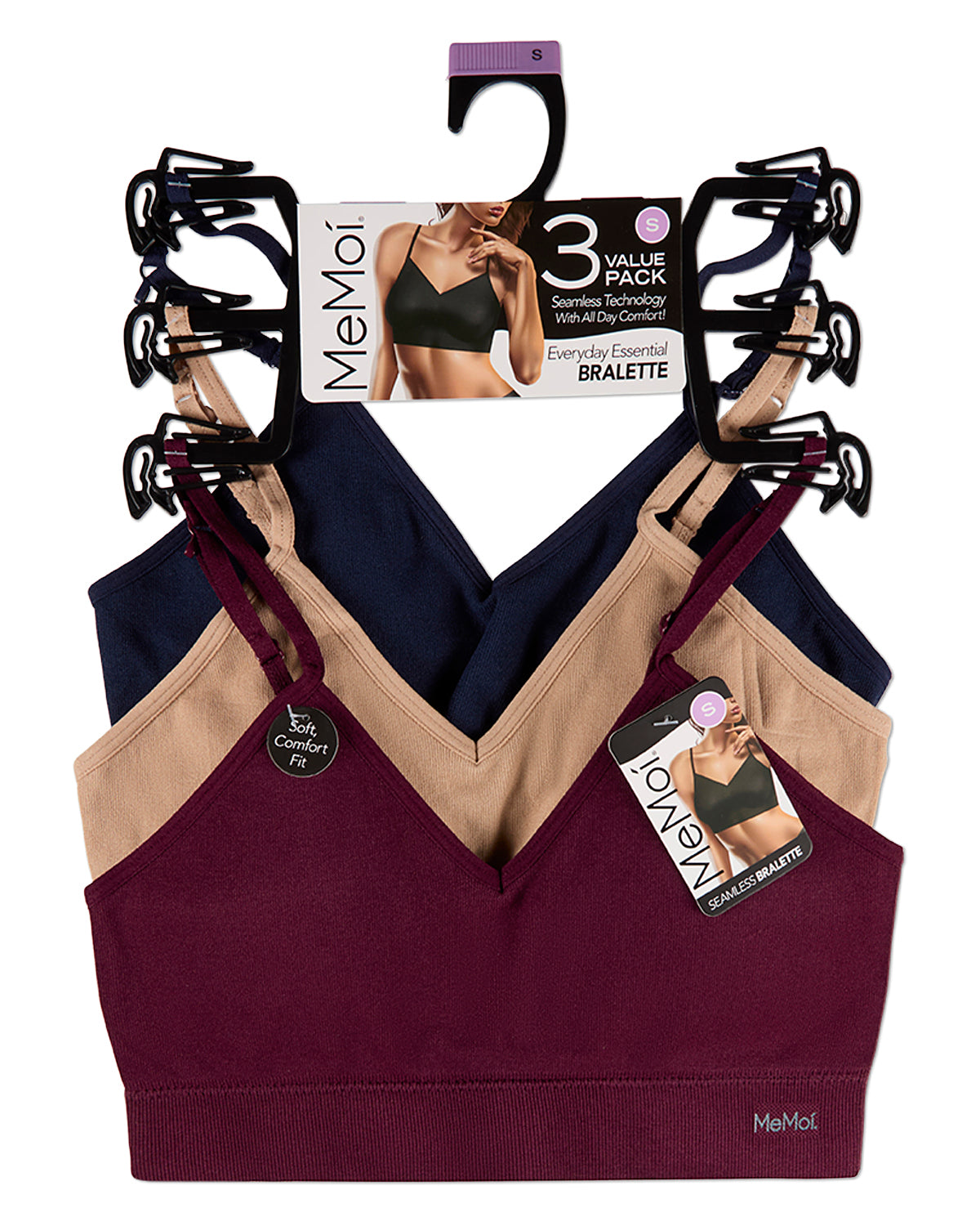 3 Pack Women's Seamless Low-Back V-Neck Tag-Free Padded Pullover Bras
