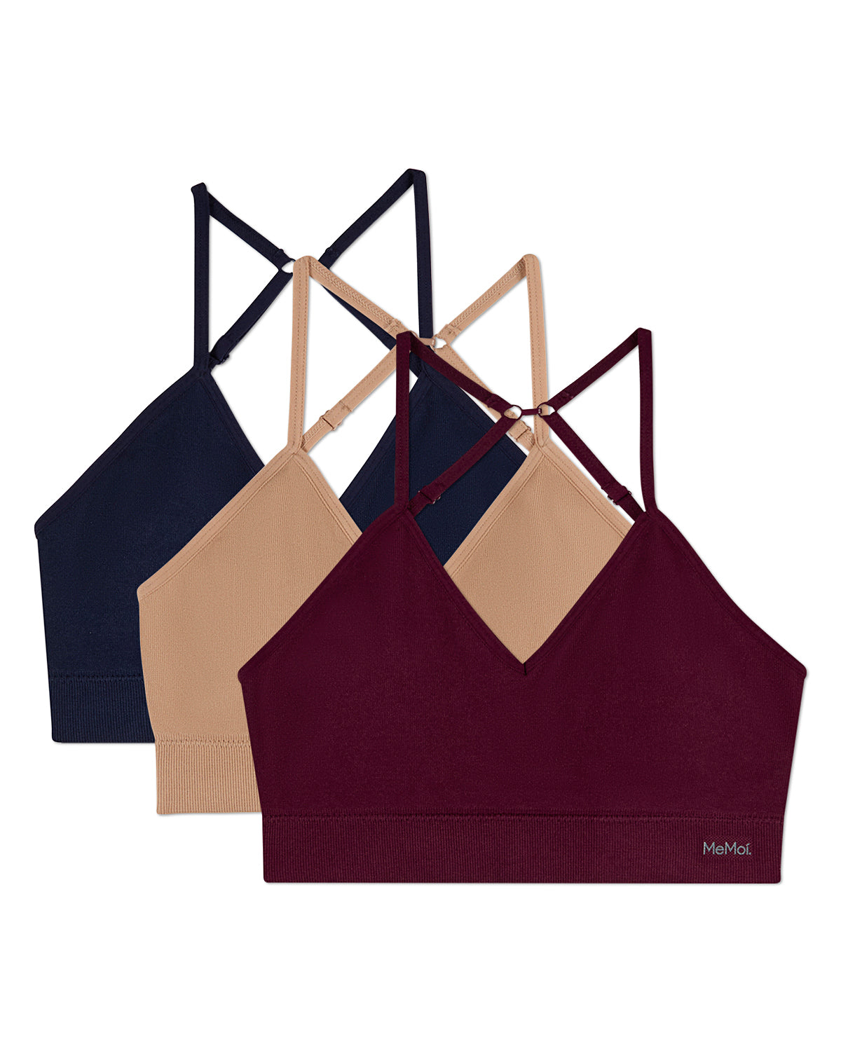 3 Pack Women's Seamless Low-Back V-Neck Tag-Free Padded Pullover Bras