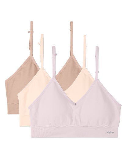 3 Pack Women's Seamless Low-Back V-Neck Tag-Free Padded Pullover Bras