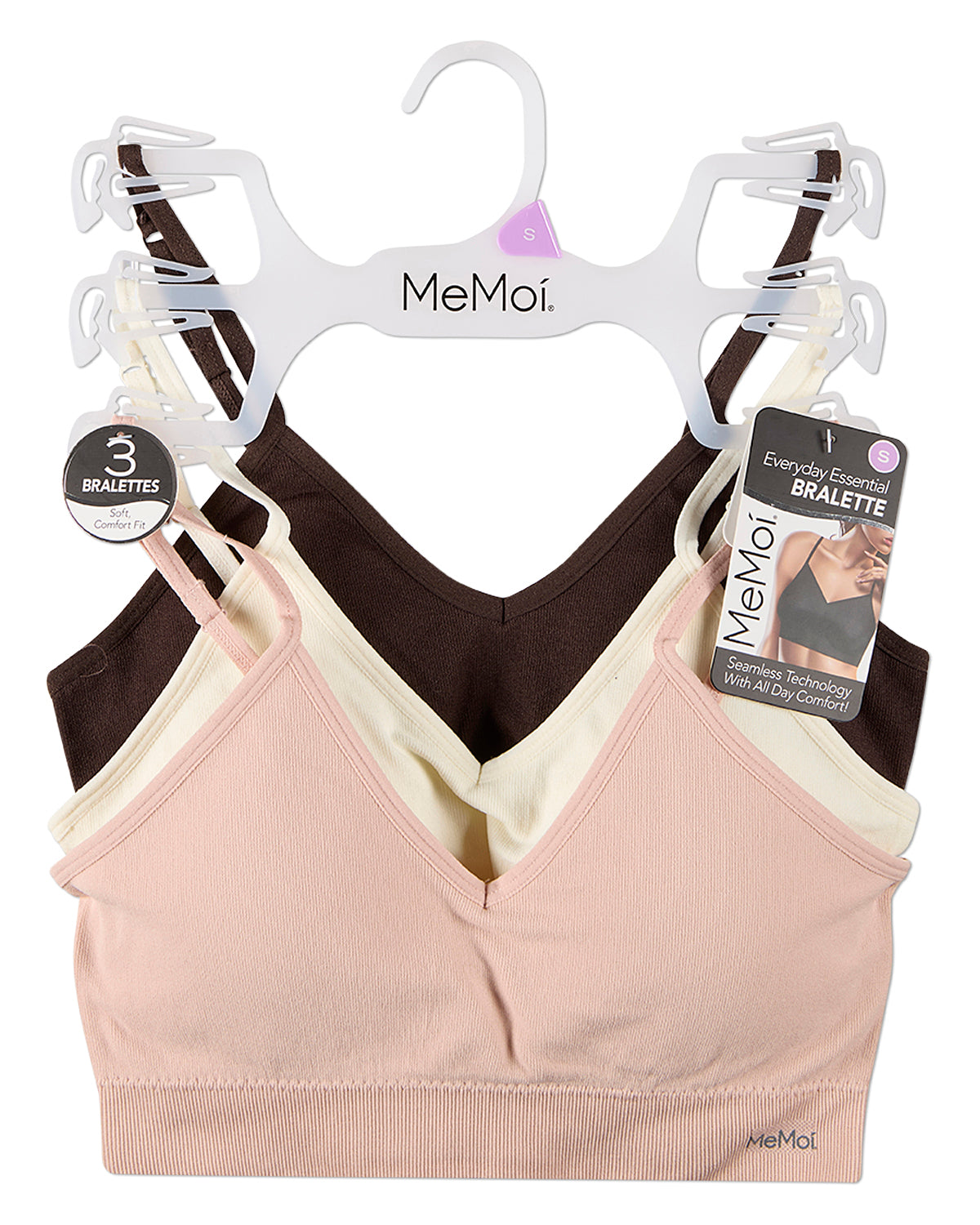 3 Pack Women's Seamless Low-Back V-Neck Tag-Free Padded Pullover Bras