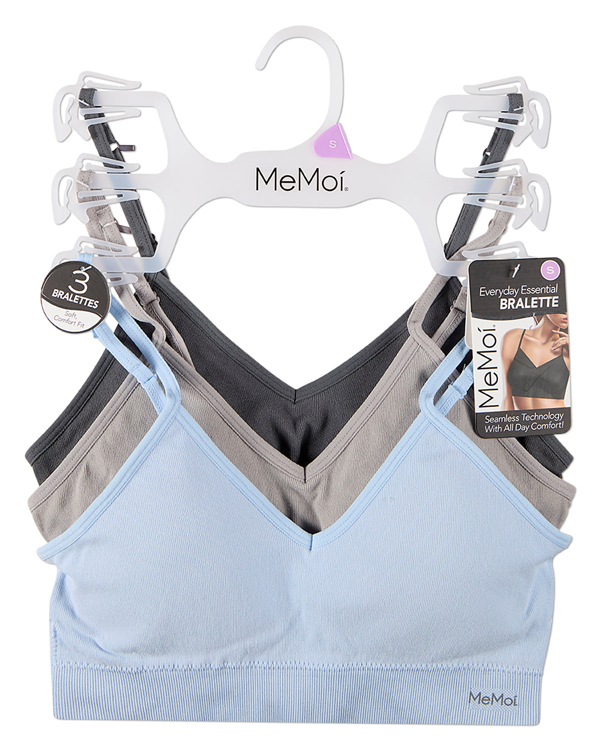 3 Pack Women's Seamless Low-Back V-Neck Tag-Free Padded Pullover Bras