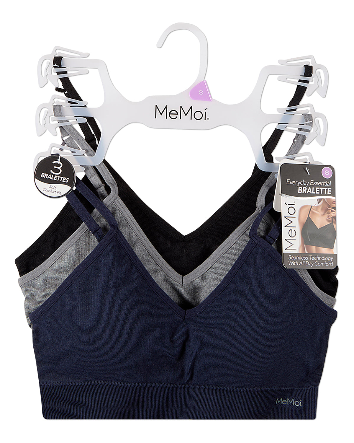 3 Pack Women's Seamless Low-Back V-Neck Tag-Free Padded Pullover Bras