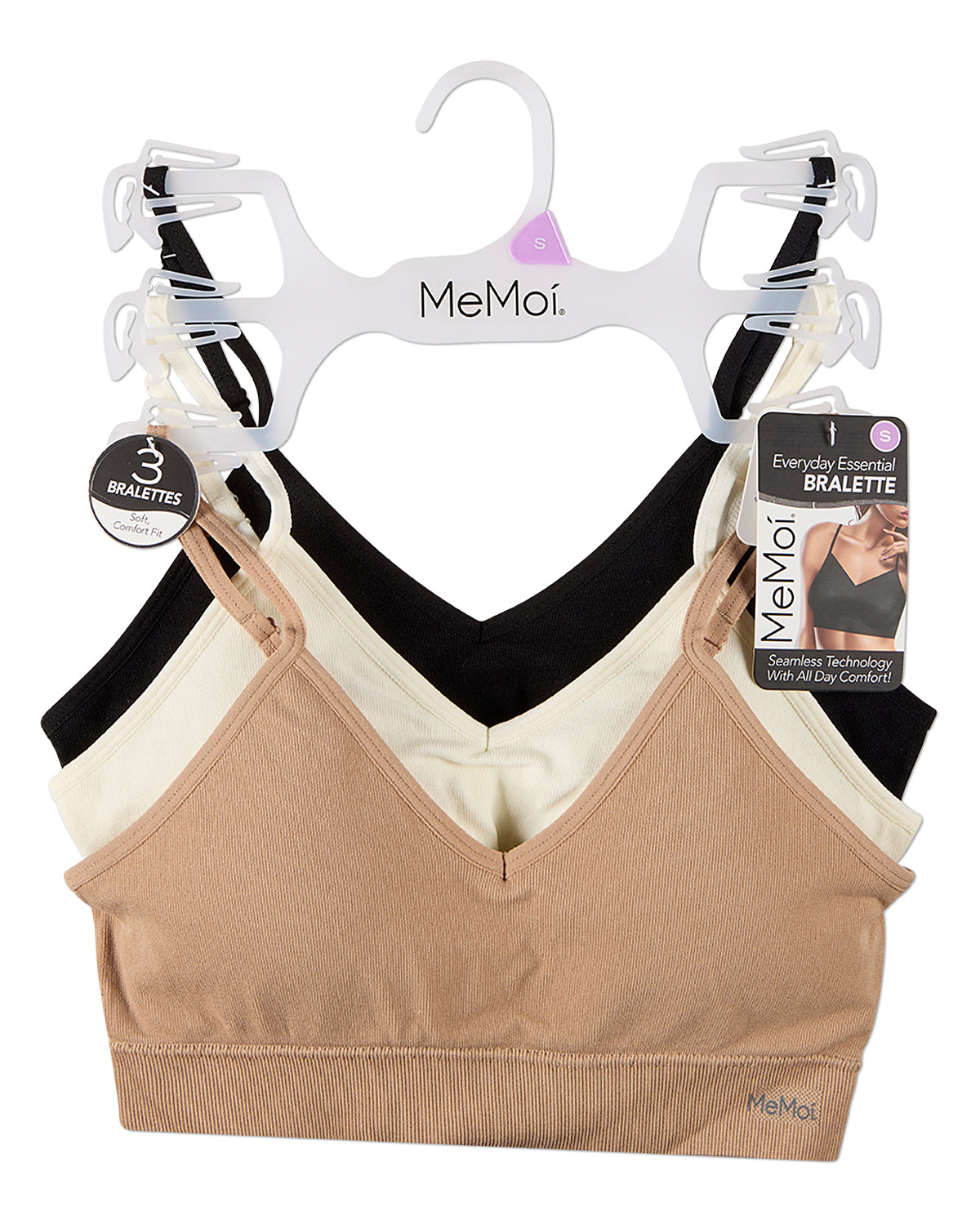 3 Pack Women's Seamless Low-Back V-Neck Tag-Free Padded Pullover Bras
