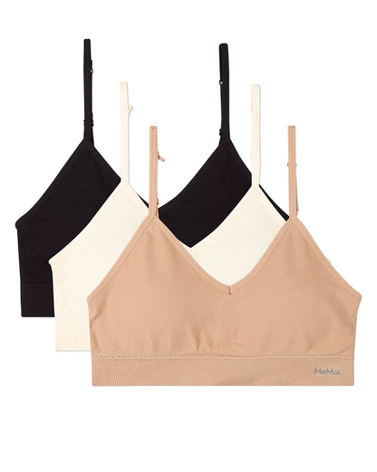 3 Pack Women's Seamless Low-Back V-Neck Tag-Free Padded Pullover Bras