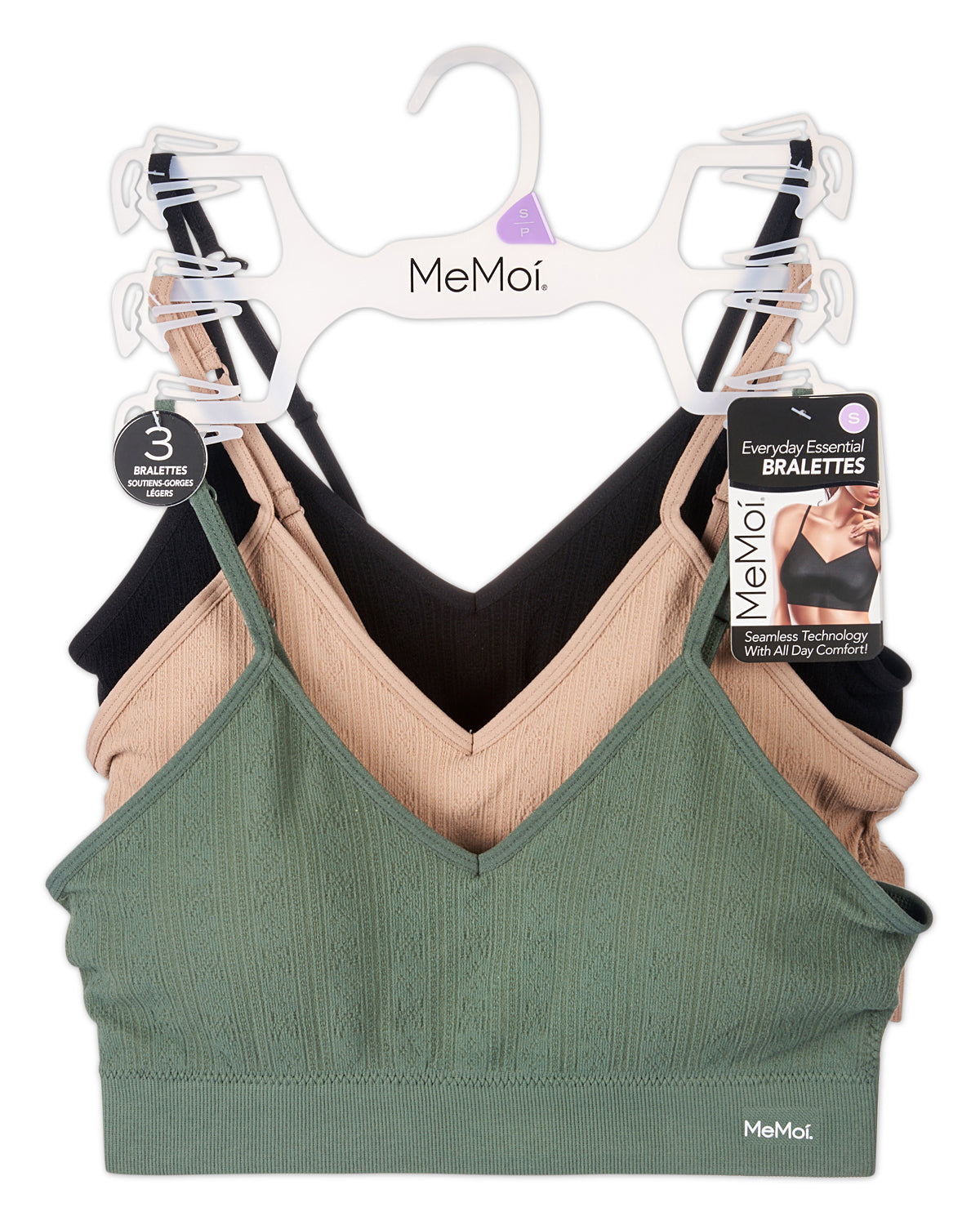 3 Pack Women's Seamless Low-Back V-Neck Tag-Free Padded Pullover Bras