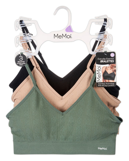3 Pack Women's Seamless Low-Back V-Neck Tag-Free Padded Pullover Bras