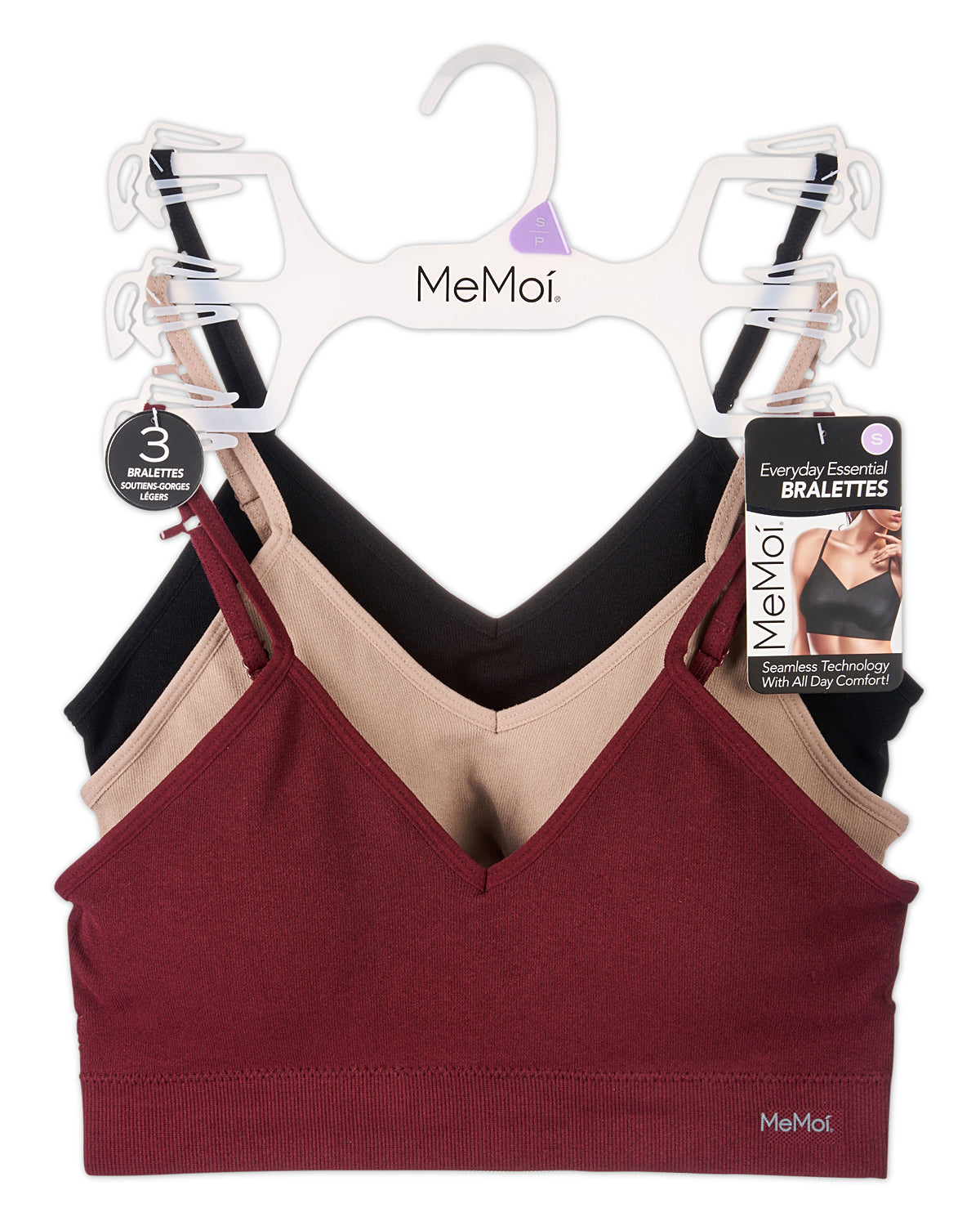 3 Pack Women's Seamless Low-Back V-Neck Tag-Free Padded Pullover Bras