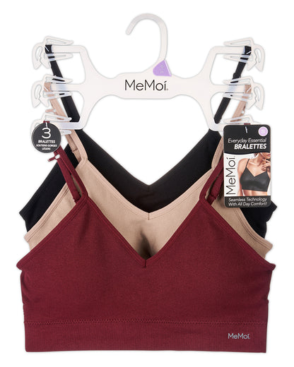 3 Pack Women's Seamless Low-Back V-Neck Tag-Free Padded Pullover Bras