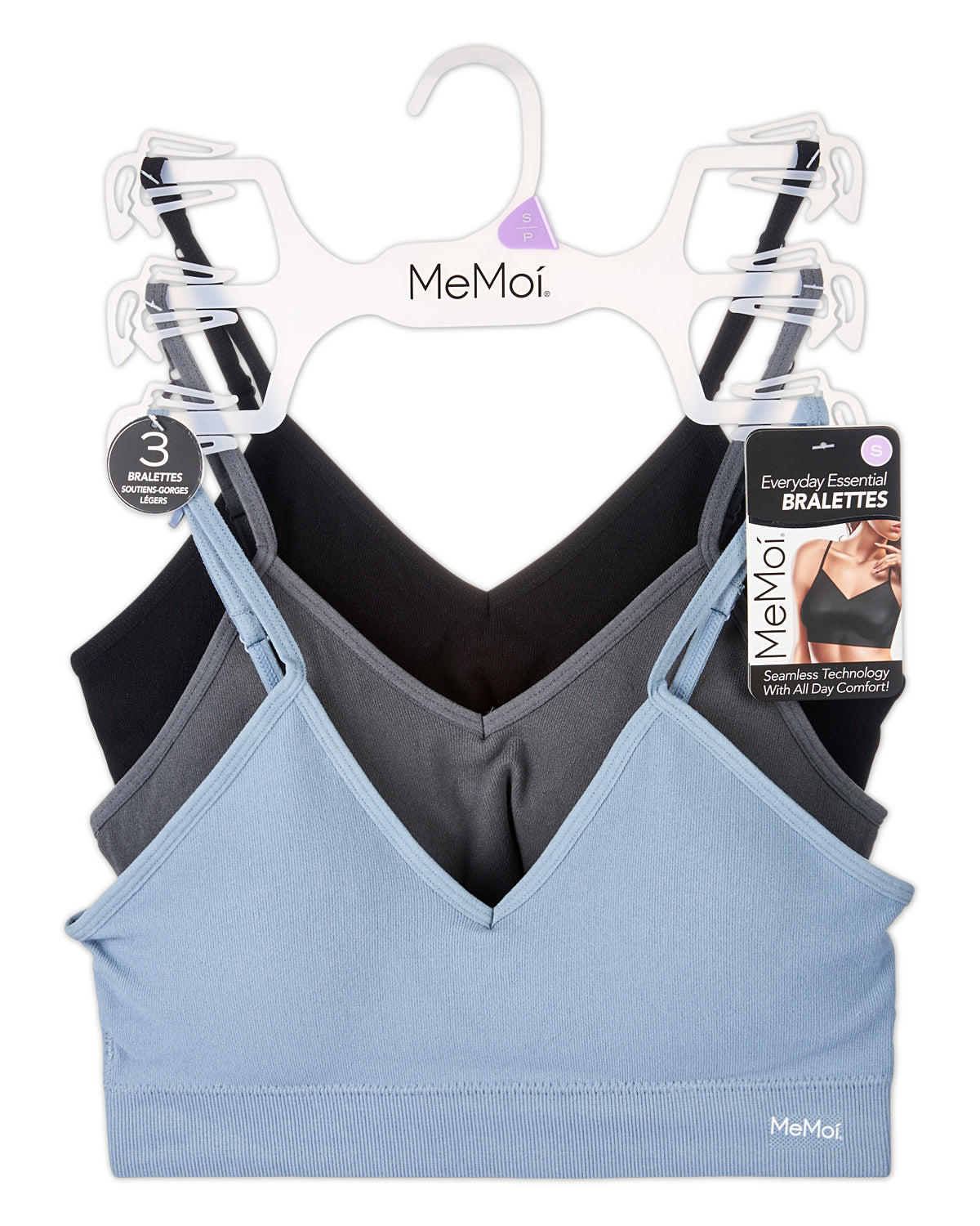 3 Pack Women's Seamless Low-Back V-Neck Tag-Free Padded Pullover Bras