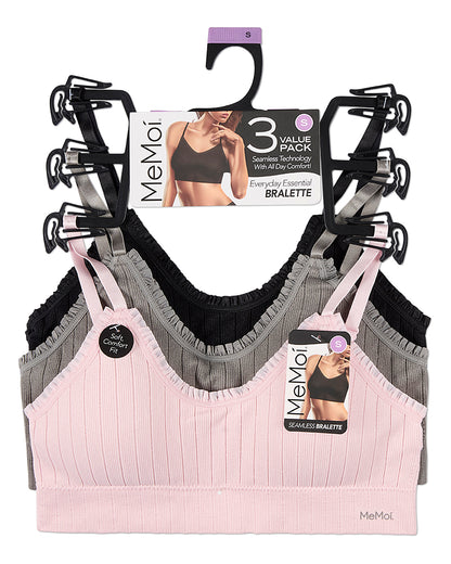 3 Pack Women's Seamless Ribbed Ruffle-Trim Tag-Free Padded Bras