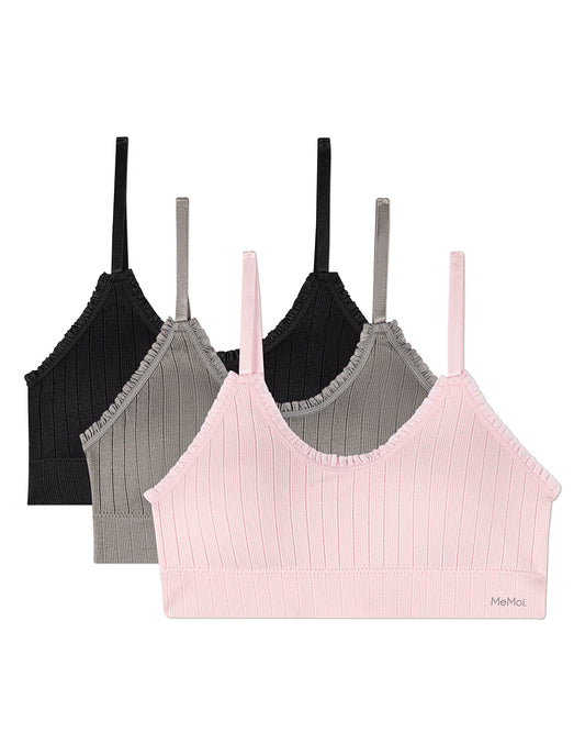 3 Pack Women's Seamless Ribbed Ruffle-Trim Tag-Free Padded Bras
