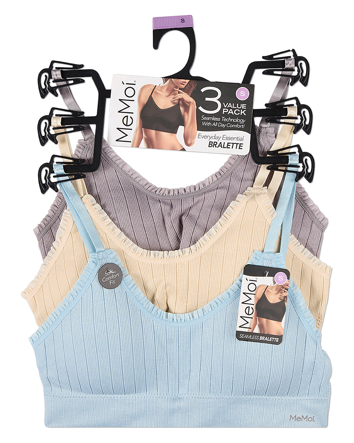 3 Pack Women's Seamless Ribbed Ruffle-Trim Tag-Free Padded Bras