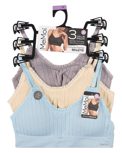 3 Pack Women's Seamless Ribbed Ruffle-Trim Tag-Free Padded Bras