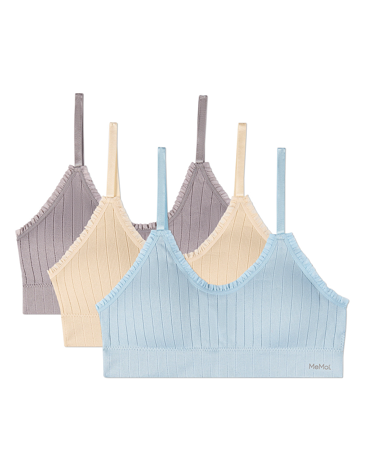 3 Pack Women's Seamless Ribbed Ruffle-Trim Tag-Free Padded Bras