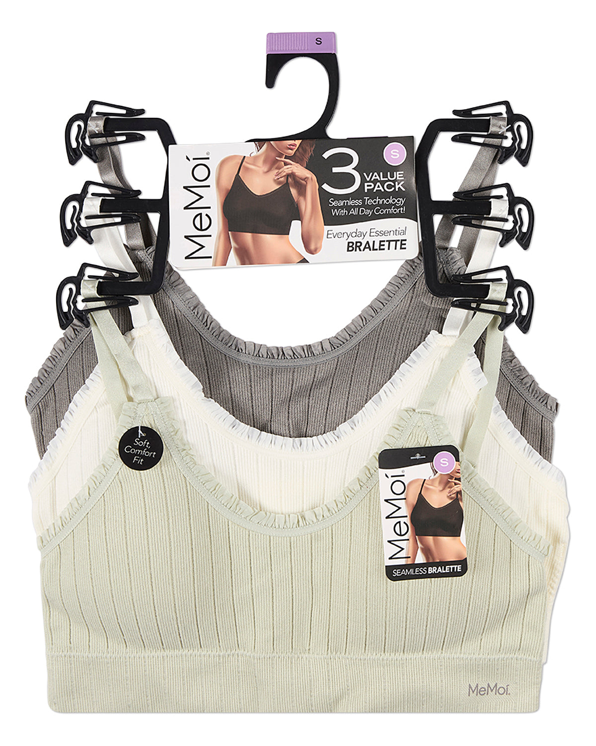 3 Pack Women's Seamless Ribbed Ruffle-Trim Tag-Free Padded Bras