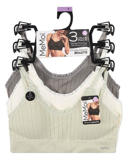 3 Pack Women's Seamless Ribbed Ruffle-Trim Tag-Free Padded Bras