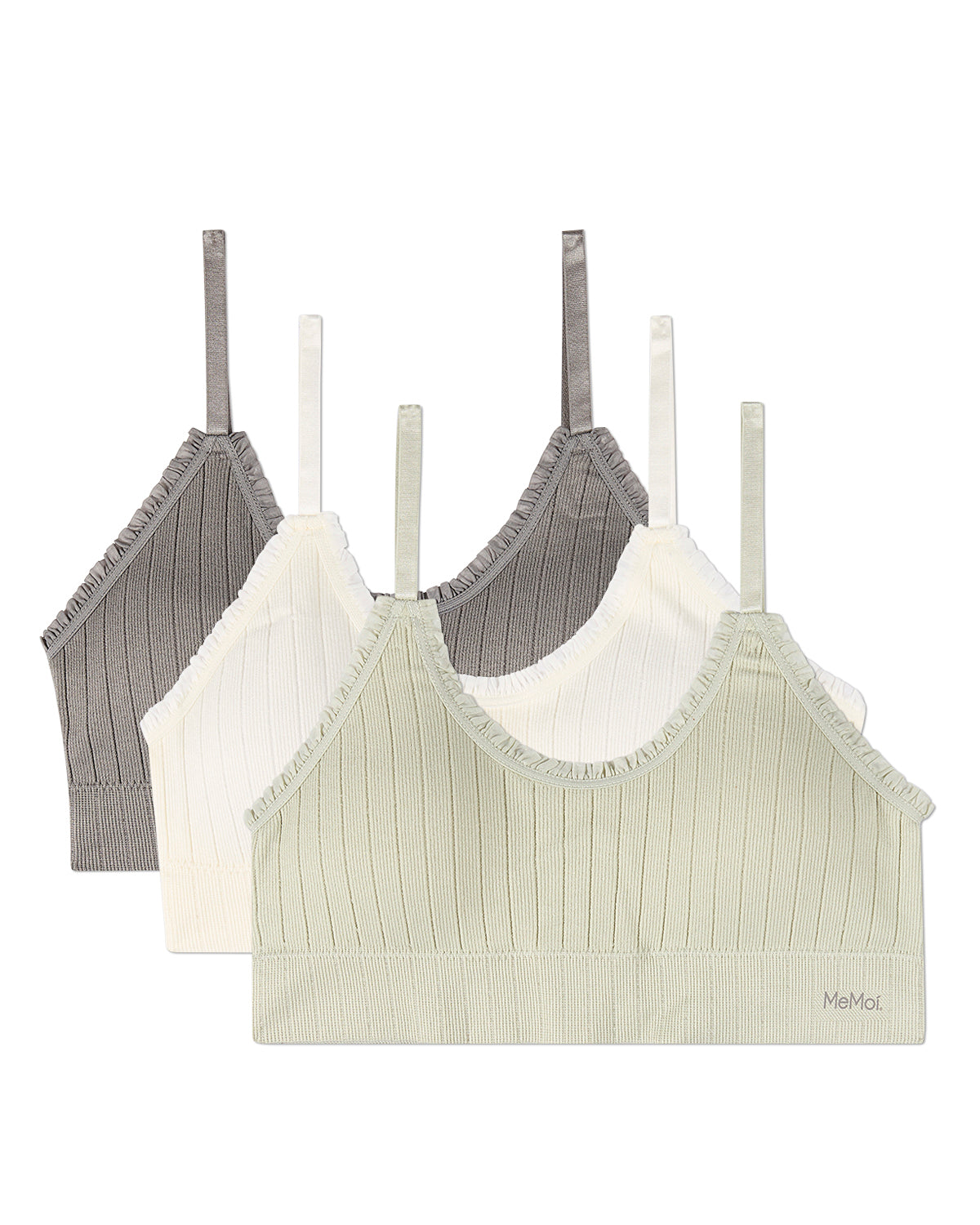 3 Pack Women's Seamless Ribbed Ruffle-Trim Tag-Free Padded Bras