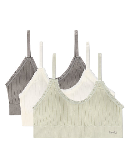 3 Pack Women's Seamless Ribbed Ruffle-Trim Tag-Free Padded Bras