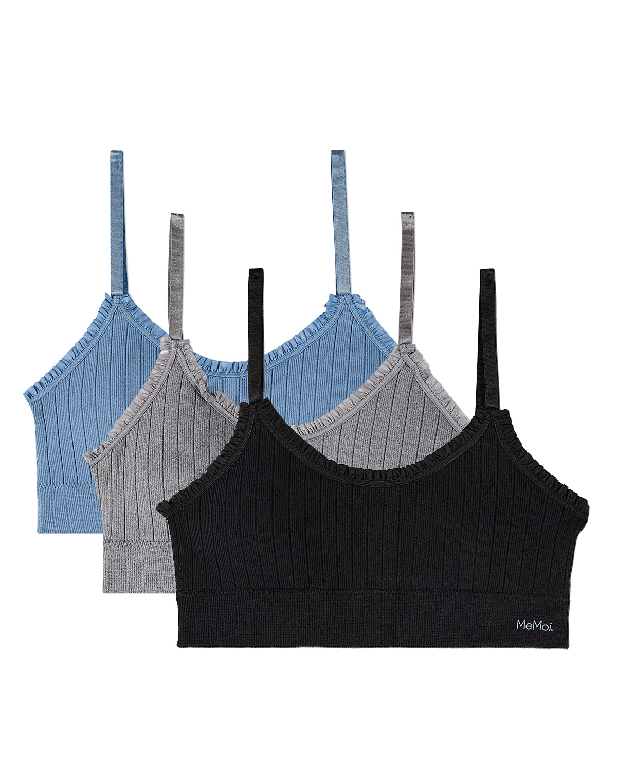3 Pack Women's Seamless Ribbed Ruffle-Trim Tag-Free Padded Bras