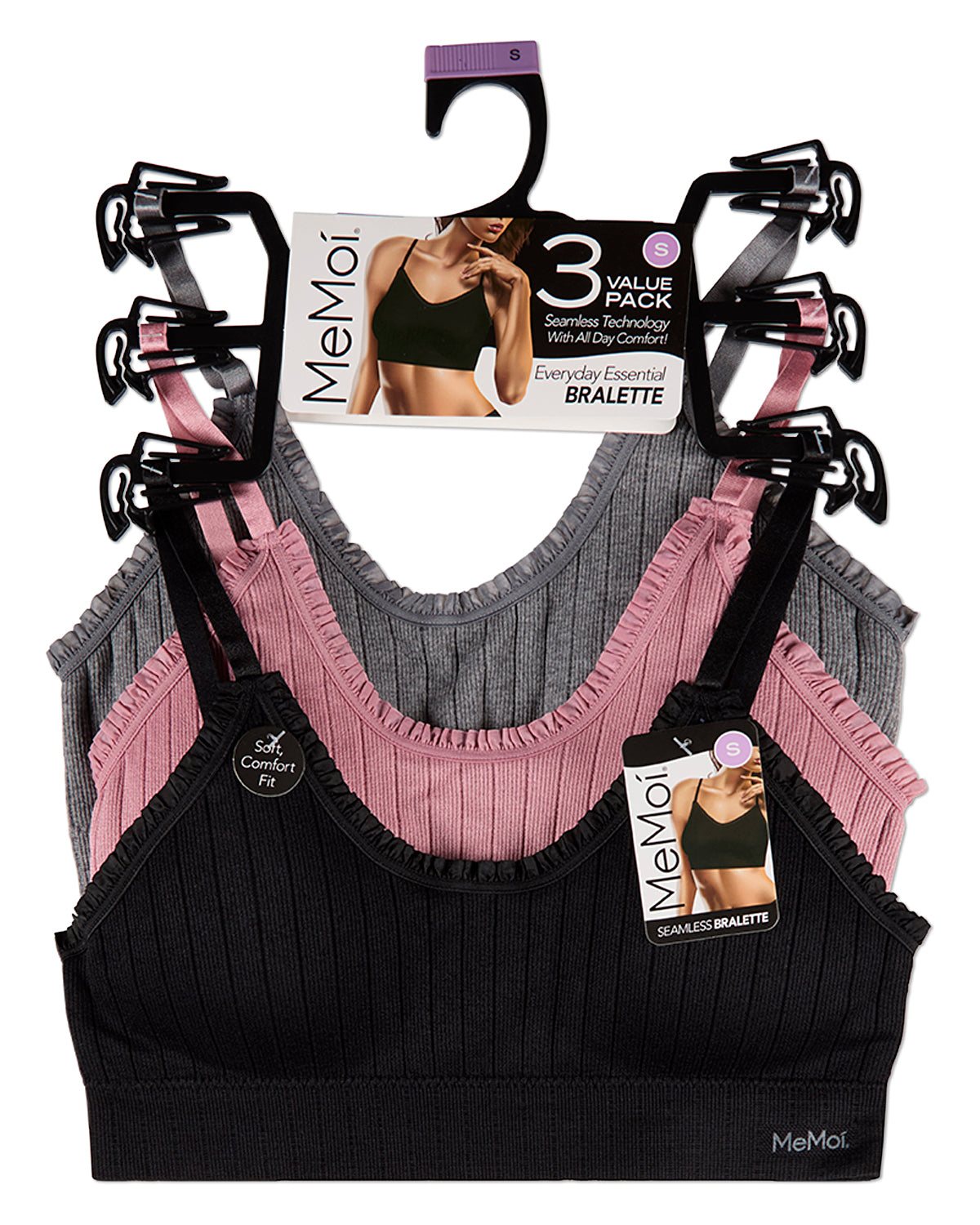 3 Pack Women's Seamless Ribbed Ruffle-Trim Tag-Free Padded Bras