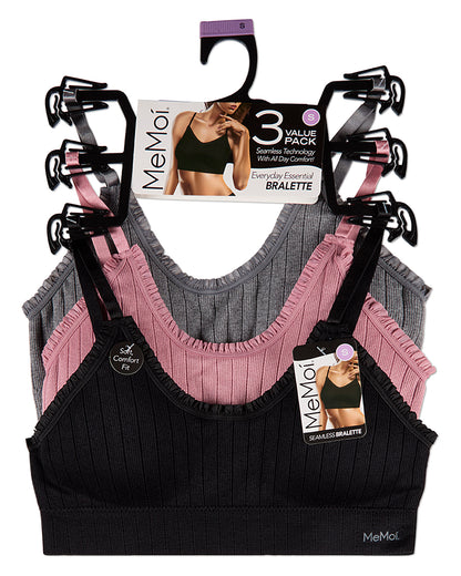 3 Pack Women's Seamless Ribbed Ruffle-Trim Tag-Free Padded Bras