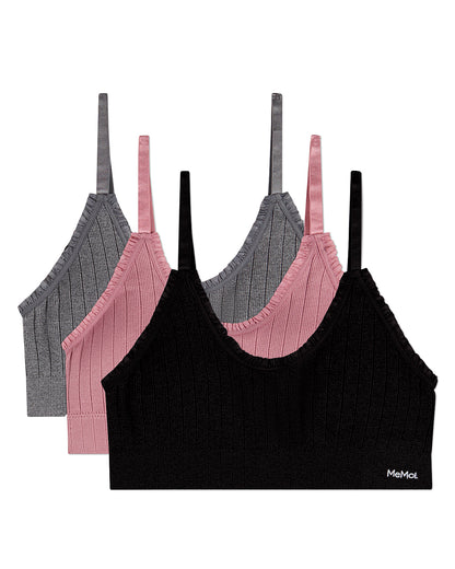 3 Pack Women's Seamless Ribbed Ruffle-Trim Tag-Free Padded Bras