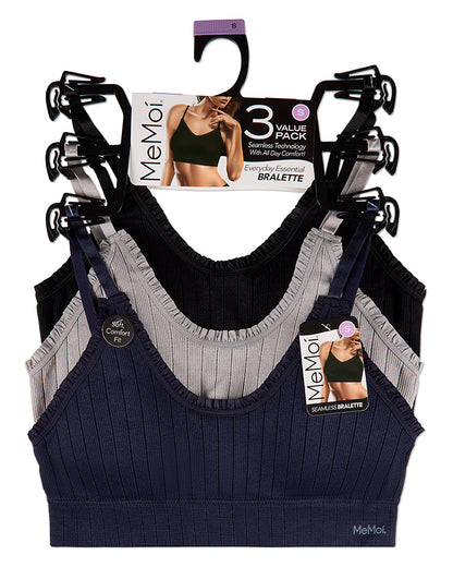 3 Pack Women's Seamless Ribbed Ruffle-Trim Tag-Free Padded Bras