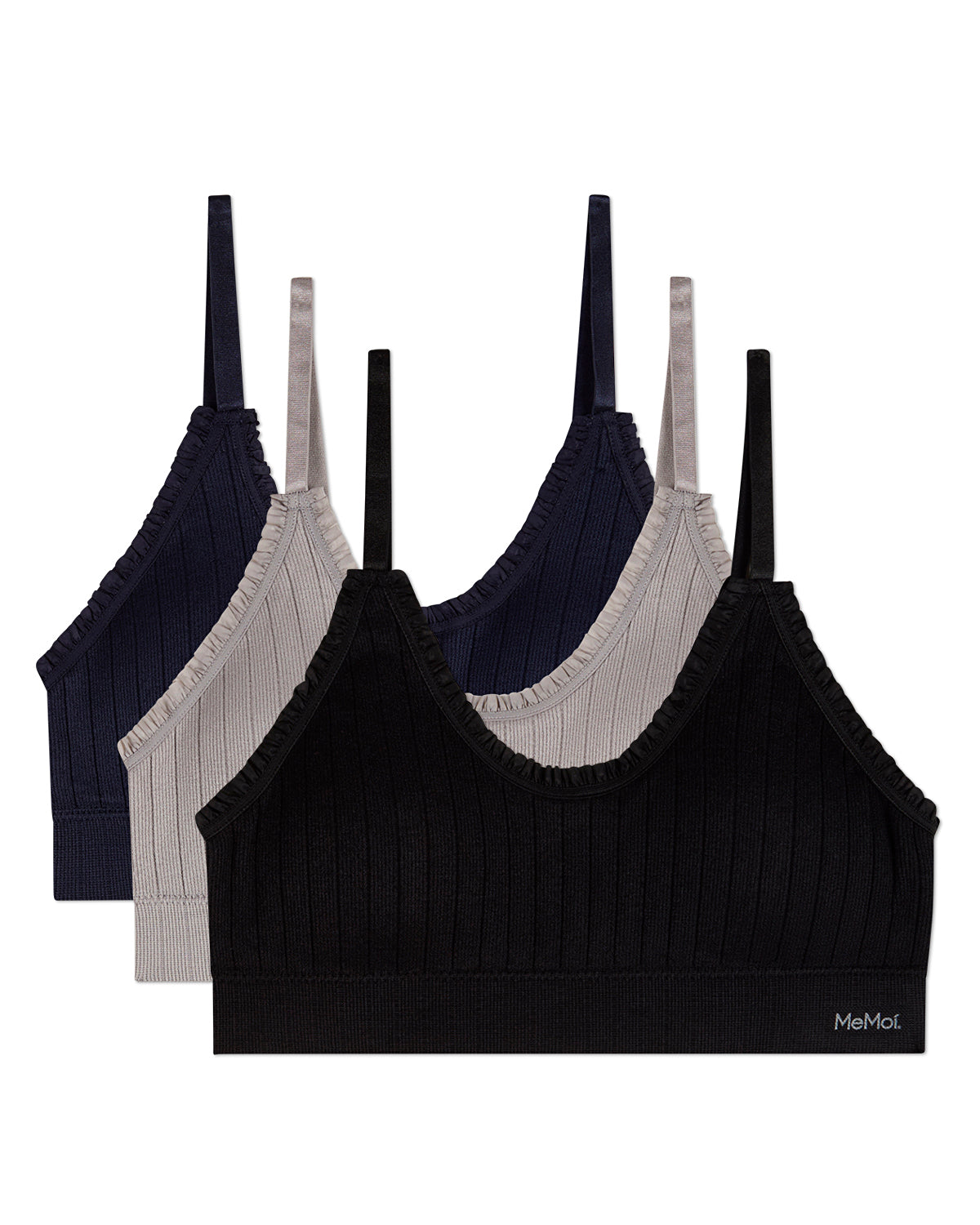 3 Pack Women's Seamless Ribbed Ruffle-Trim Tag-Free Padded Bras