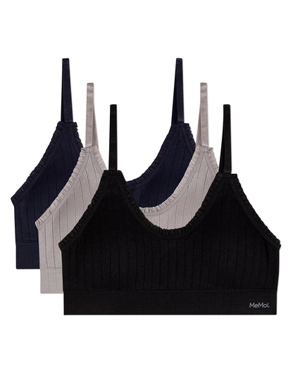 3 Pack Women's Seamless Ribbed Ruffle-Trim Tag-Free Padded Bras