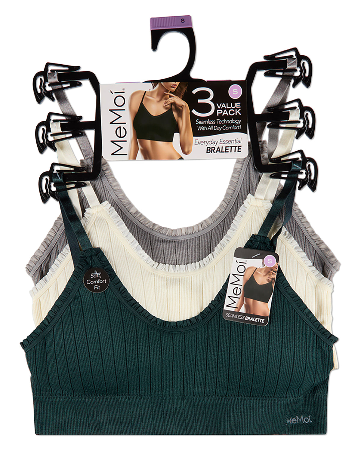 3 Pack Women's Seamless Ribbed Ruffle-Trim Tag-Free Padded Bras