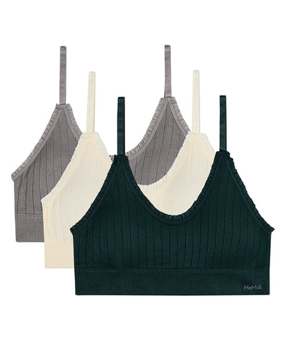 3 Pack Women's Seamless Ribbed Ruffle-Trim Tag-Free Padded Bras