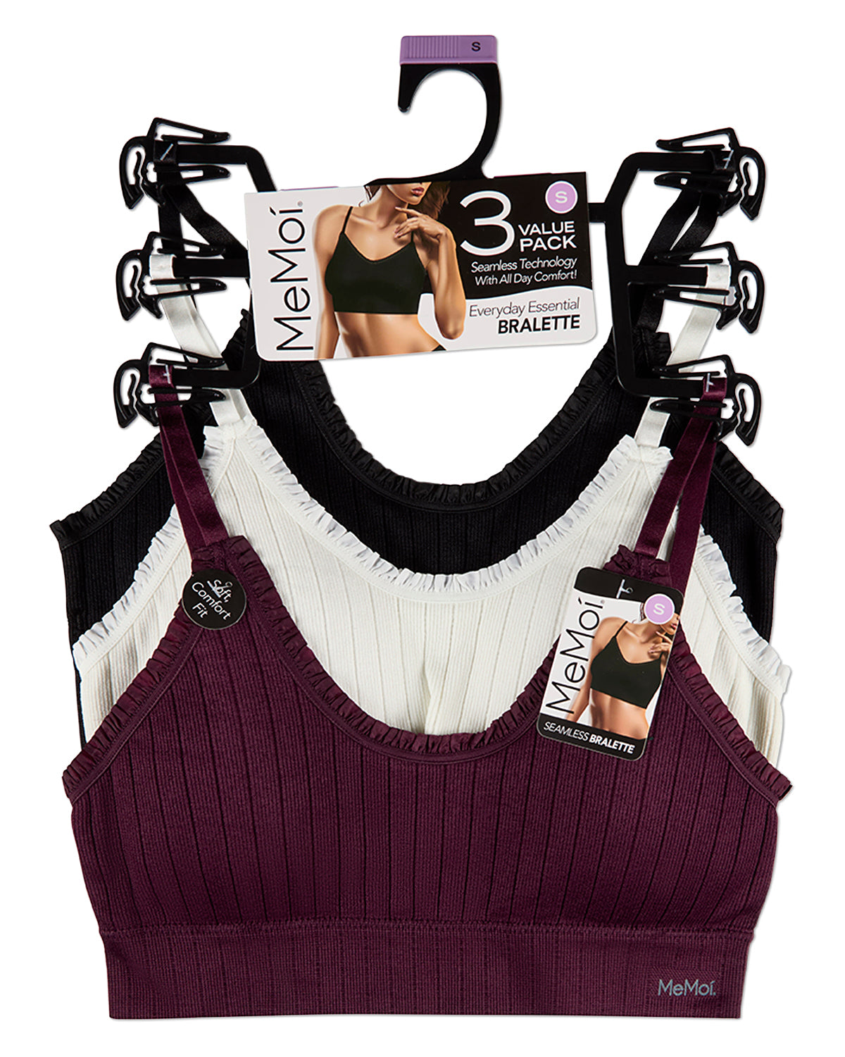 3 Pack Women's Seamless Ribbed Ruffle-Trim Tag-Free Padded Bras