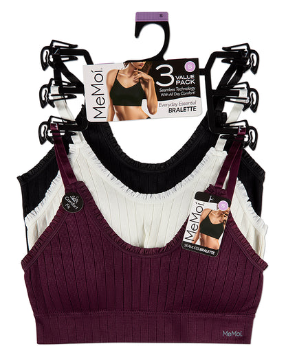 3 Pack Women's Seamless Ribbed Ruffle-Trim Tag-Free Padded Bras