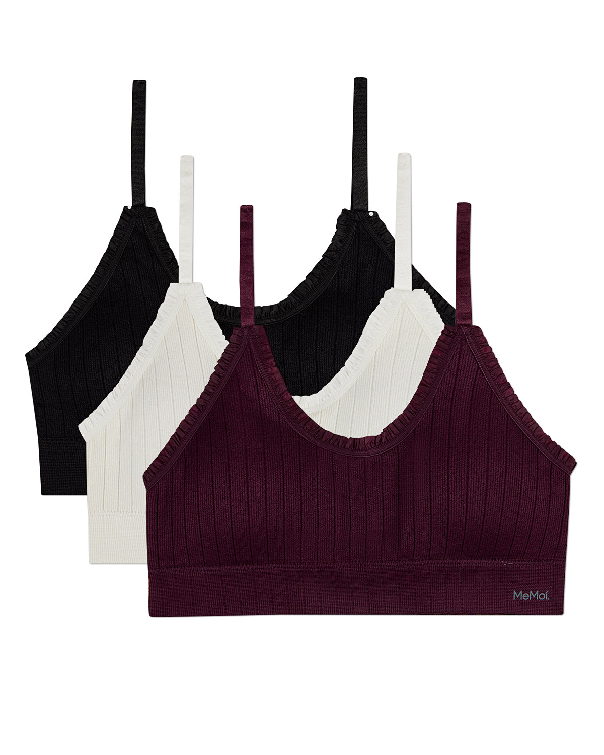 3 Pack Women's Seamless Ribbed Ruffle-Trim Tag-Free Padded Bras