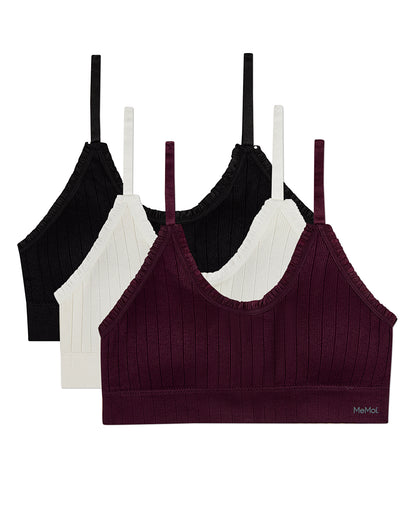 3 Pack Women's Seamless Ribbed Ruffle-Trim Tag-Free Padded Bras