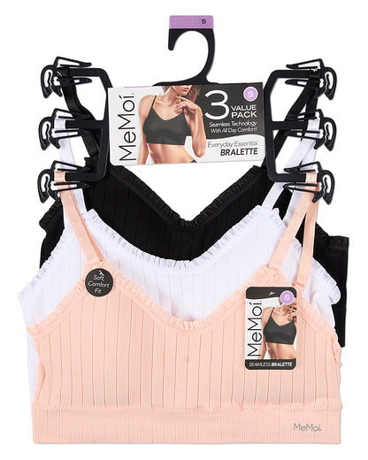 3 Pack Women's Seamless Ribbed Ruffle-Trim Tag-Free Padded Bras