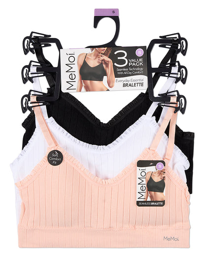 3 Pack Women's Seamless Ribbed Ruffle-Trim Tag-Free Padded Bras